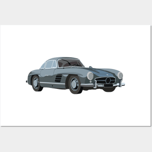 Grey Vintage Sport Car Posters and Art